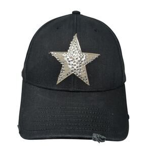 Star Slideback Baseball Cap Black One Size Adjustable Distressed Royal Plush